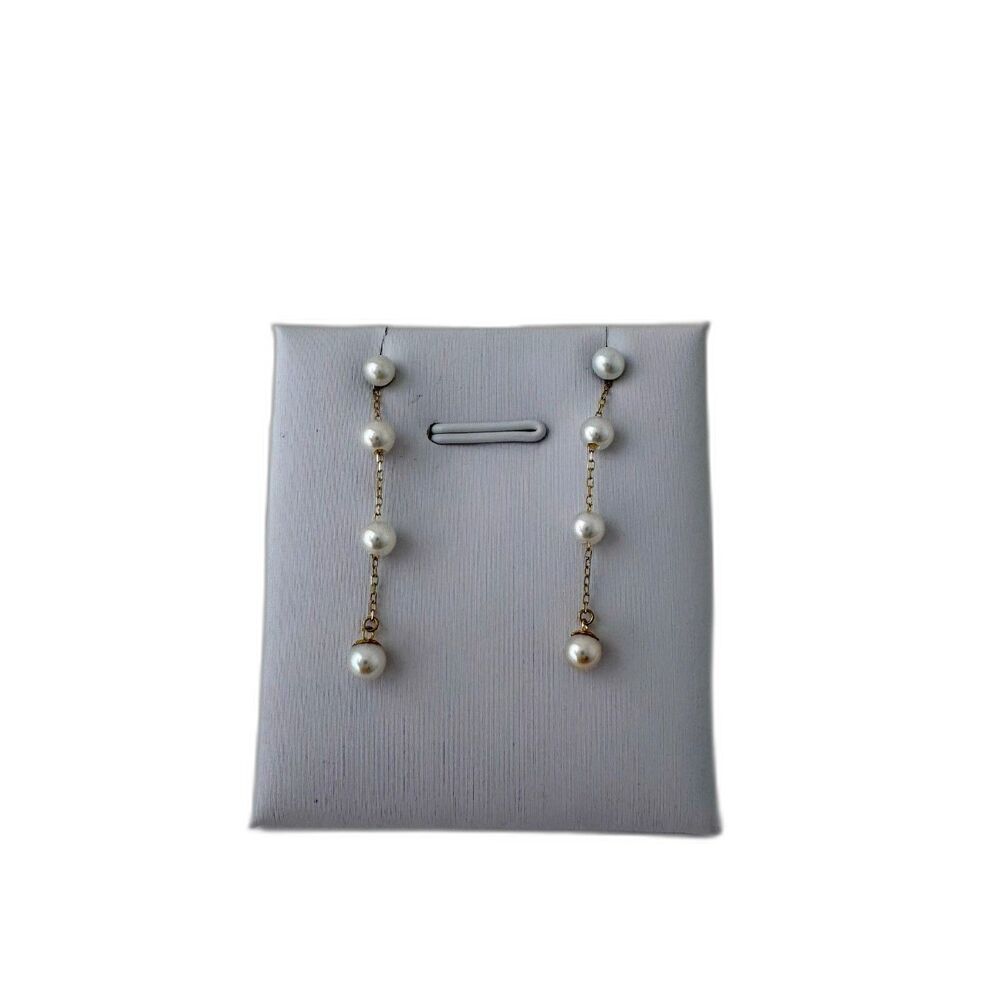 Solid 18K Gold Freshwater Pearl Multi-Bead Drop Earrings